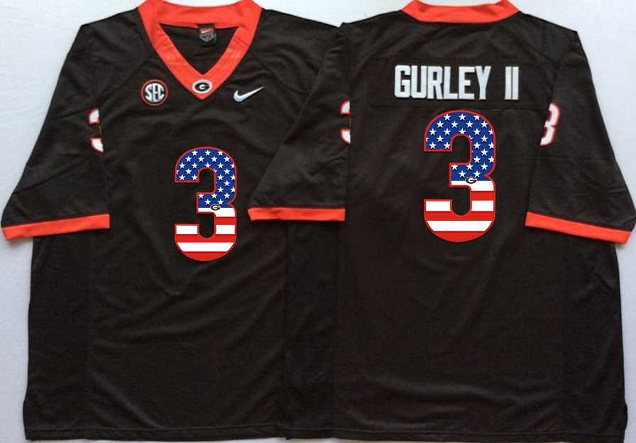 Georgia Bulldogs #3 Todd Gurley II Black USA Flag College Stitched Jersey